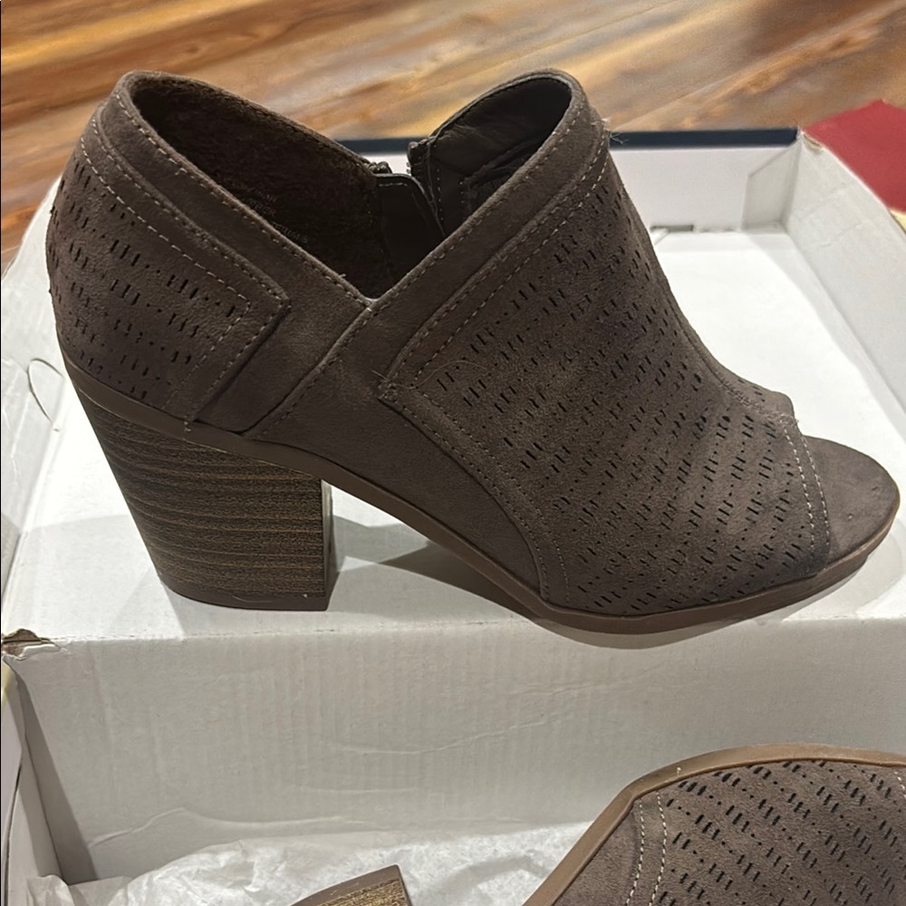 Brown Peep-Toe Ankle Boots
